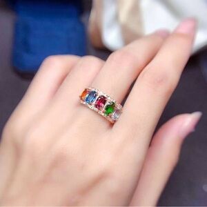 Elegant Multi-Stone Rose Gold Band Ring - Colorful Gems